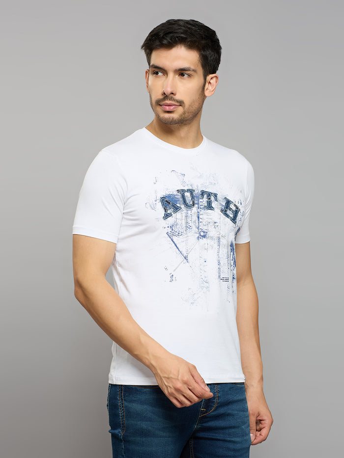 Men's White Printed Slim Fit T-Shirts