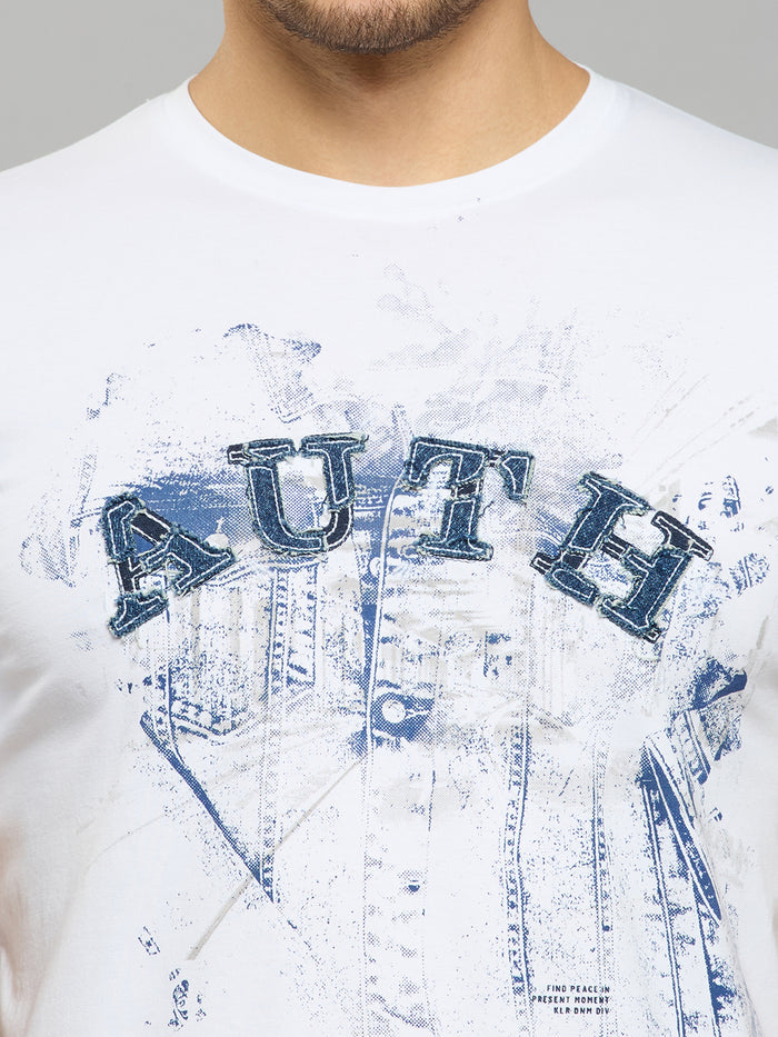 Men's White Printed Slim Fit T-Shirts