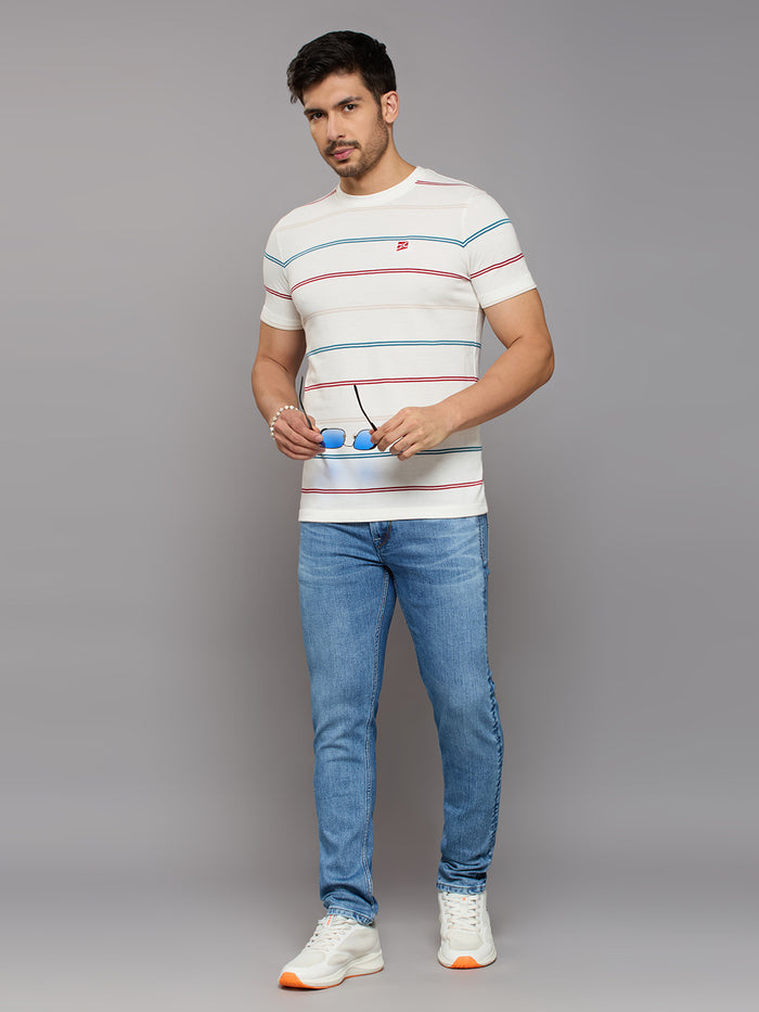 Men's White Printed Slim Fit T-Shirts