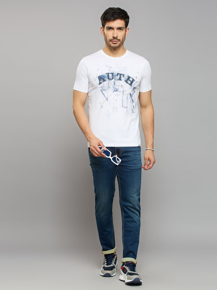 Men's White Printed Slim Fit T-Shirts