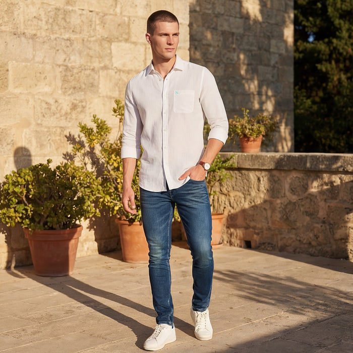 Men's White Solid Regular Fit Shirts