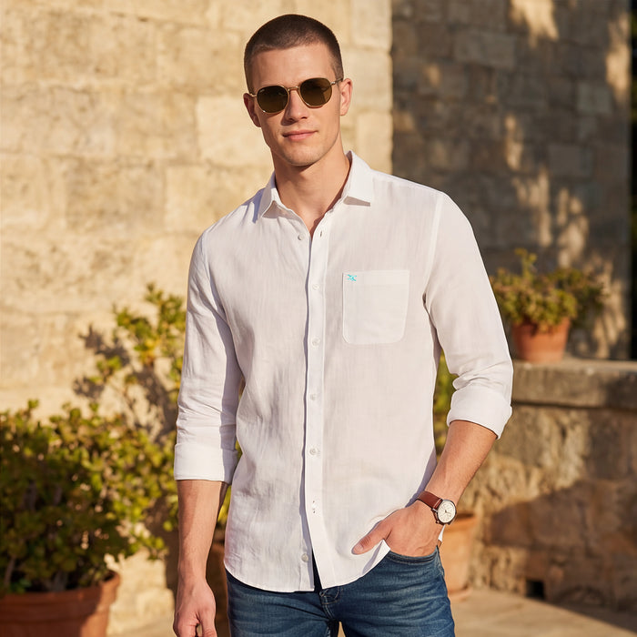Men's White Solid Regular Fit Shirts