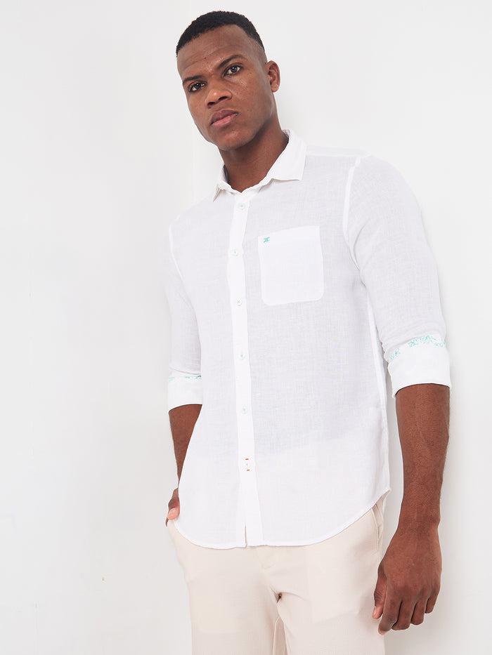 Men's White Solid Regular Fit Shirts