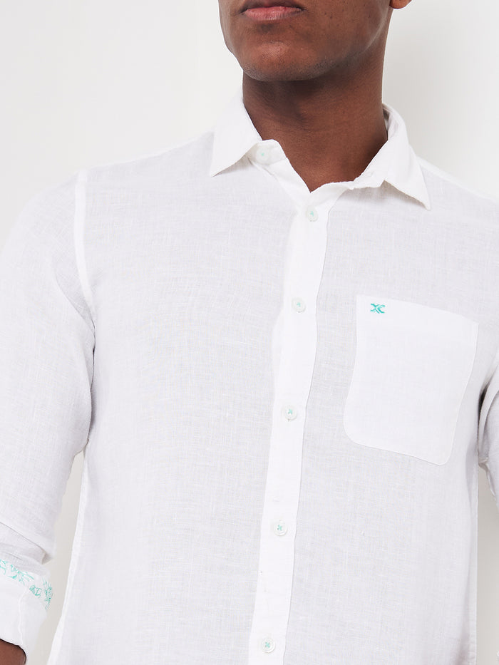 Men's White Solid Regular Fit Shirts