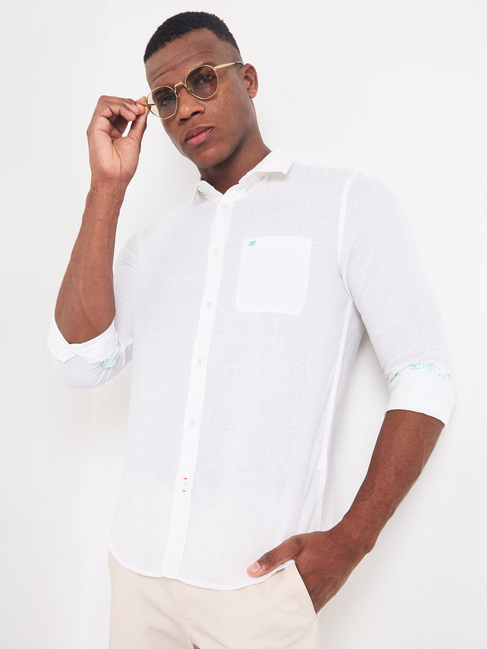 Men's White Solid Regular Fit Shirts
