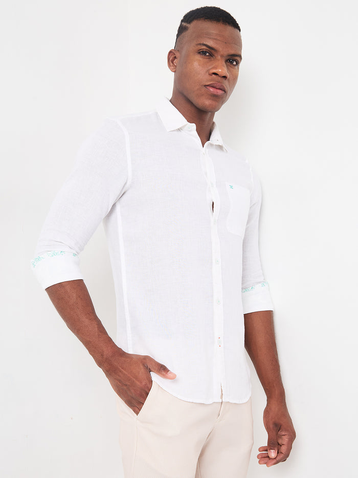 Men's White Solid Regular Fit Shirts