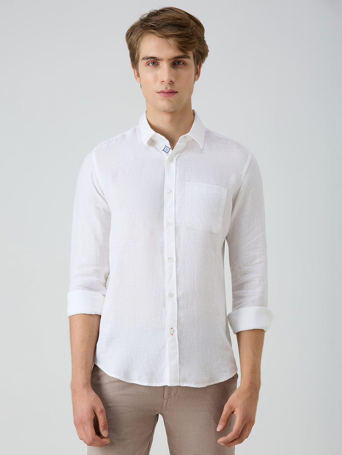 Men's White Solid Slim Fit Shirts