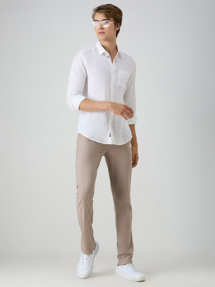 Men's White Solid Slim Fit Shirts