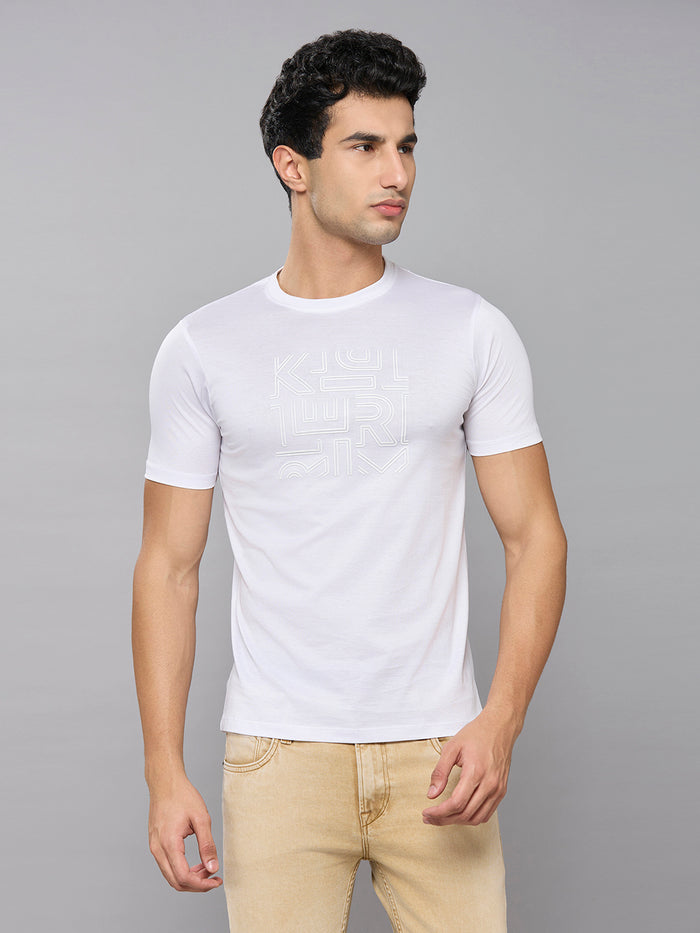 Men's White Solid Slim Fit T-Shirts