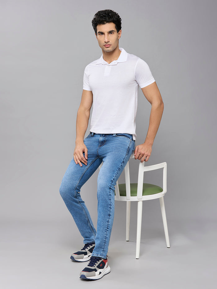 Men's White Solid Slim Fit T-Shirts