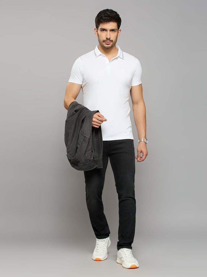 Men's White Solid Slim Fit T-Shirts