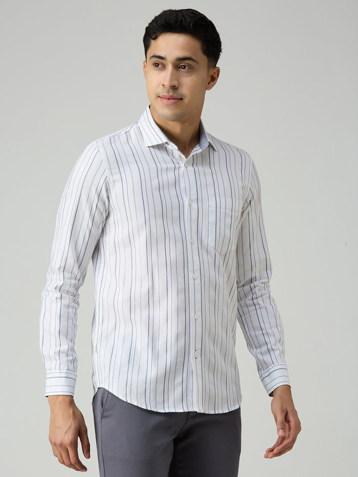 Men's White Stripe Slim Fit Shirts