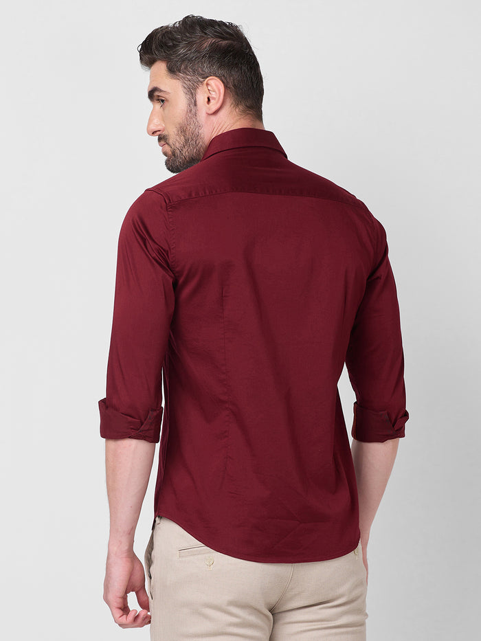 Men's Wine Solid Slim Fit Shirts