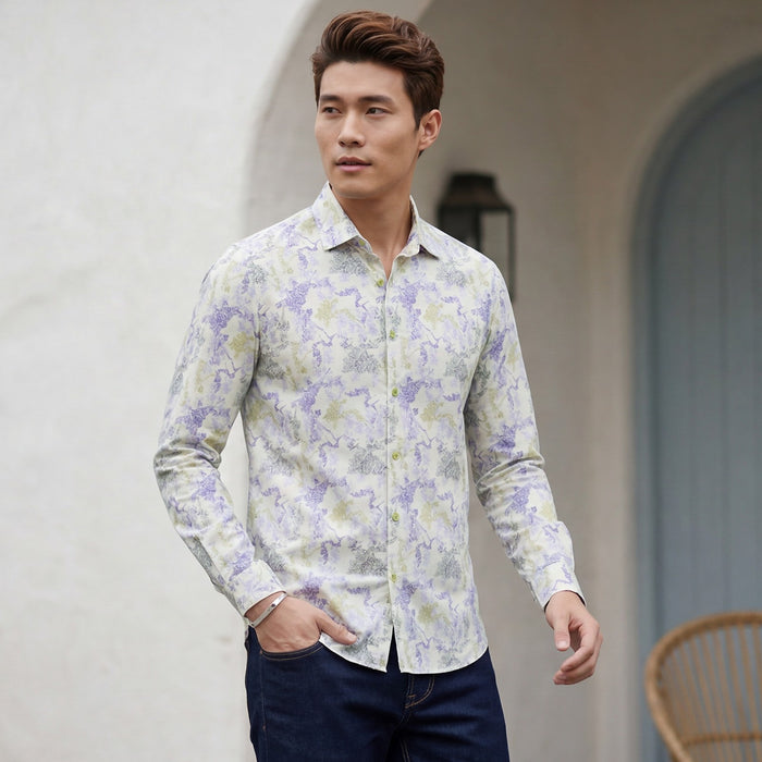 Men's Yellow Printed Slim Fit Shirts