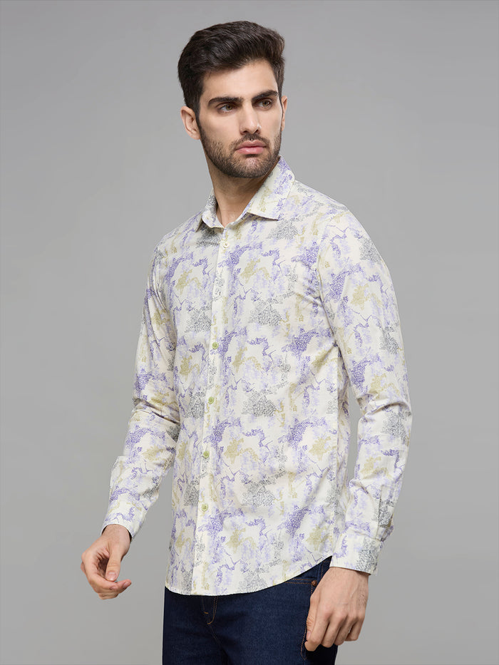 Men's Yellow Printed Slim Fit Shirts