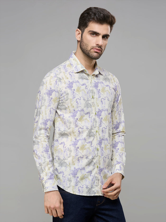 Men's Yellow Printed Slim Fit Shirts