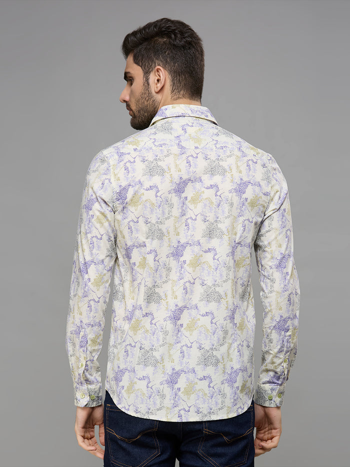 Men's Yellow Printed Slim Fit Shirts