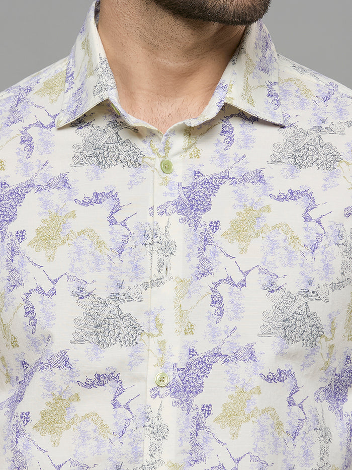 Men's Yellow Printed Slim Fit Shirts