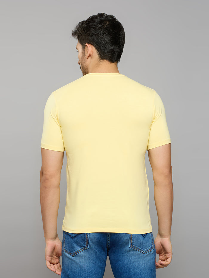 Men's Yellow Printed Slim Fit T-Shirts