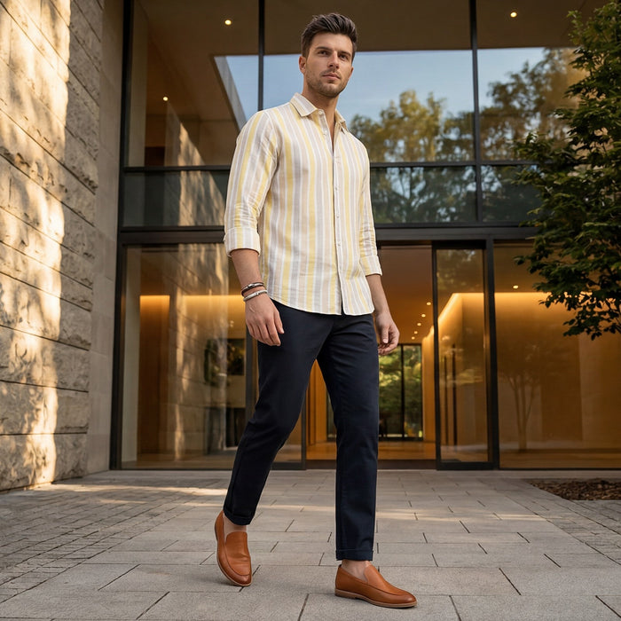 Men's Yellow Stripe Slim Fit Shirts