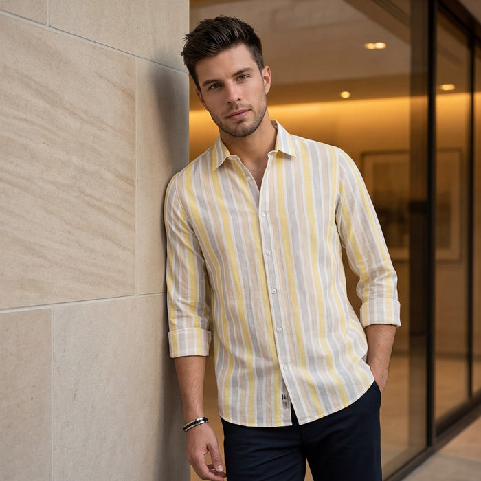 Men's Yellow Stripe Slim Fit Shirts