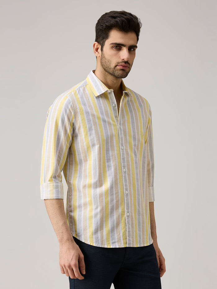 Men's Yellow Stripe Slim Fit Shirts