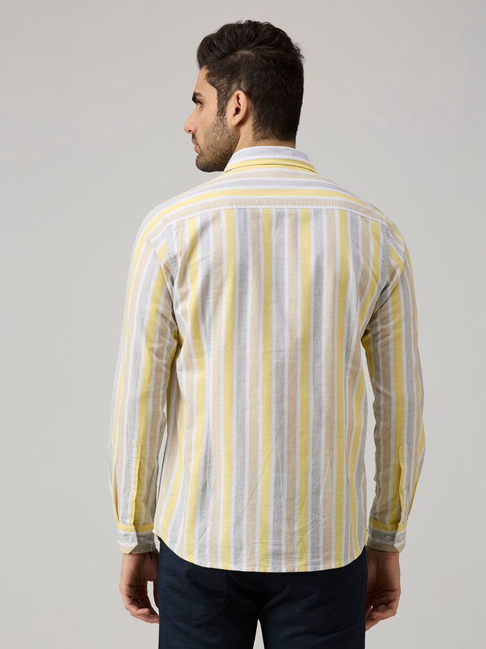 Men's Yellow Stripe Slim Fit Shirts