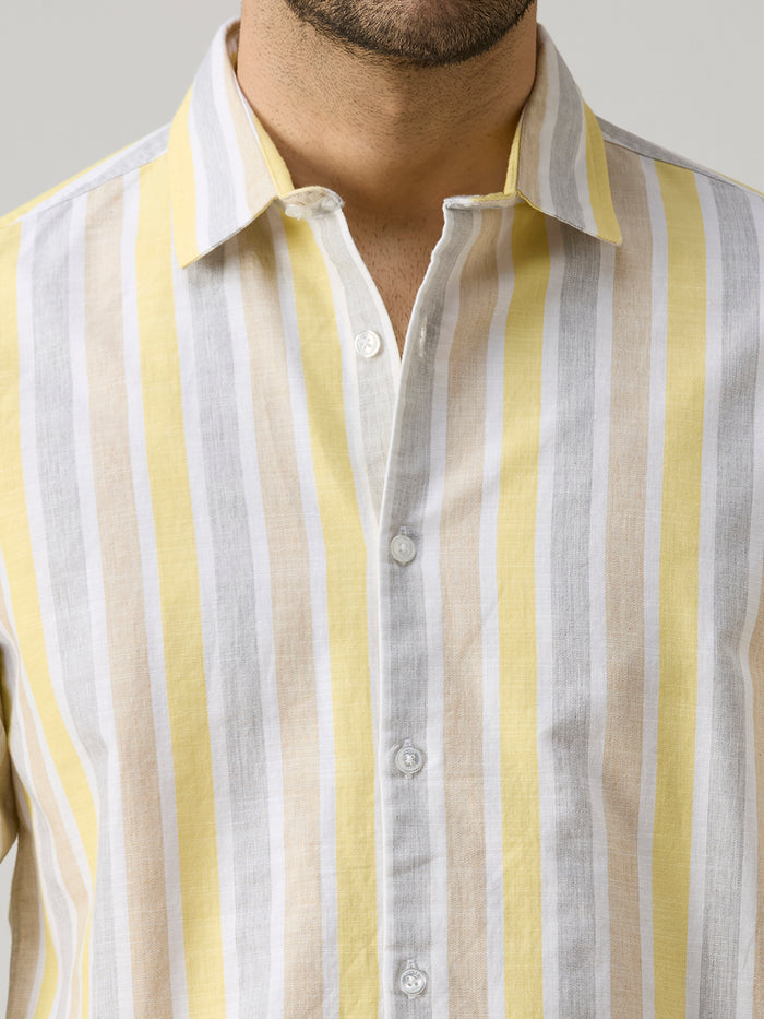 Men's Yellow Stripe Slim Fit Shirts