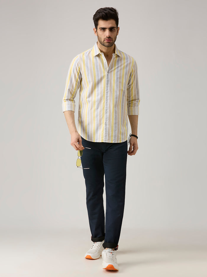 Men's Yellow Stripe Slim Fit Shirts