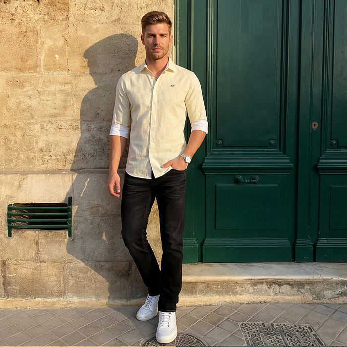 Men's Yellow Striped Slim Fit Shirts