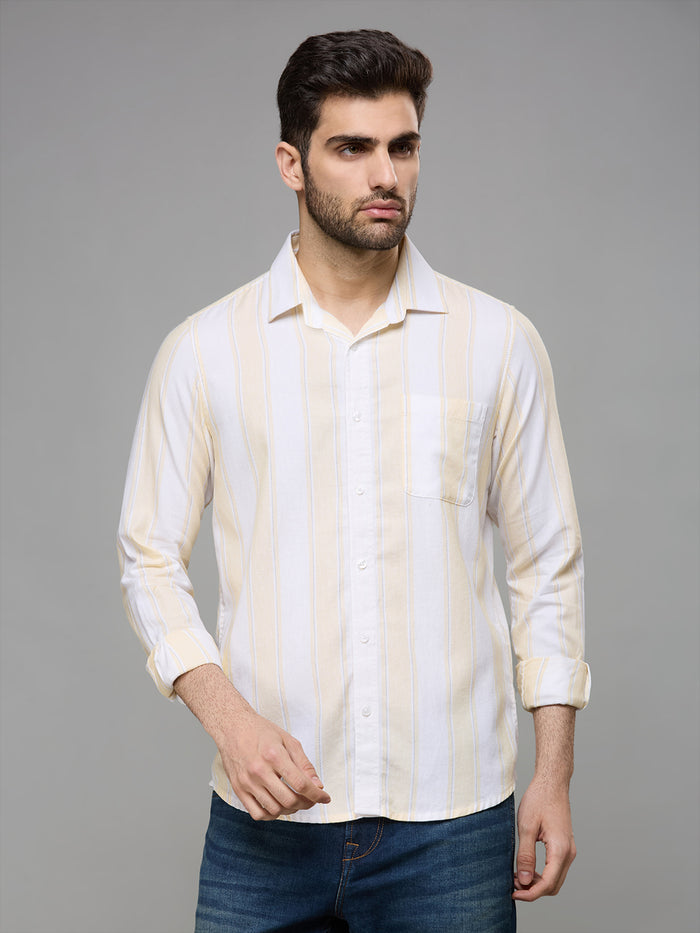 Men's Yellow Striped Slim Fit Shirts