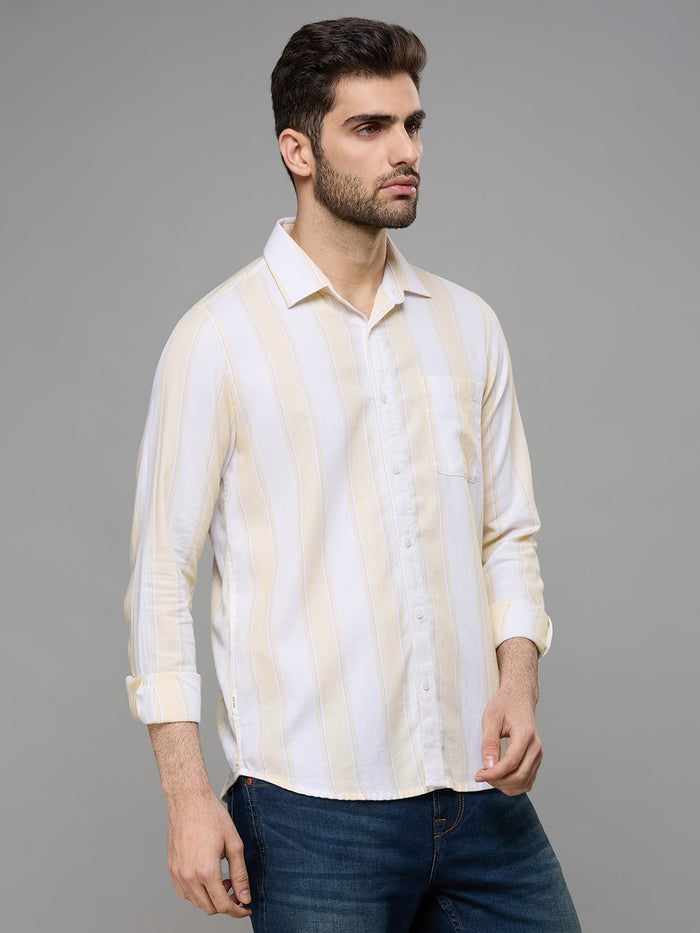 Men's Yellow Striped Slim Fit Shirts