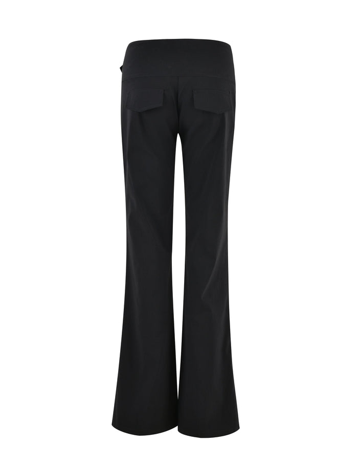 Back view of the TIGERMIST MERRI PANT in black, displaying a high-waisted design. The pants feature two rear pockets and a clean, sleek appearance suitable for various occasions. The fabric appears smooth and slightly stretchy.