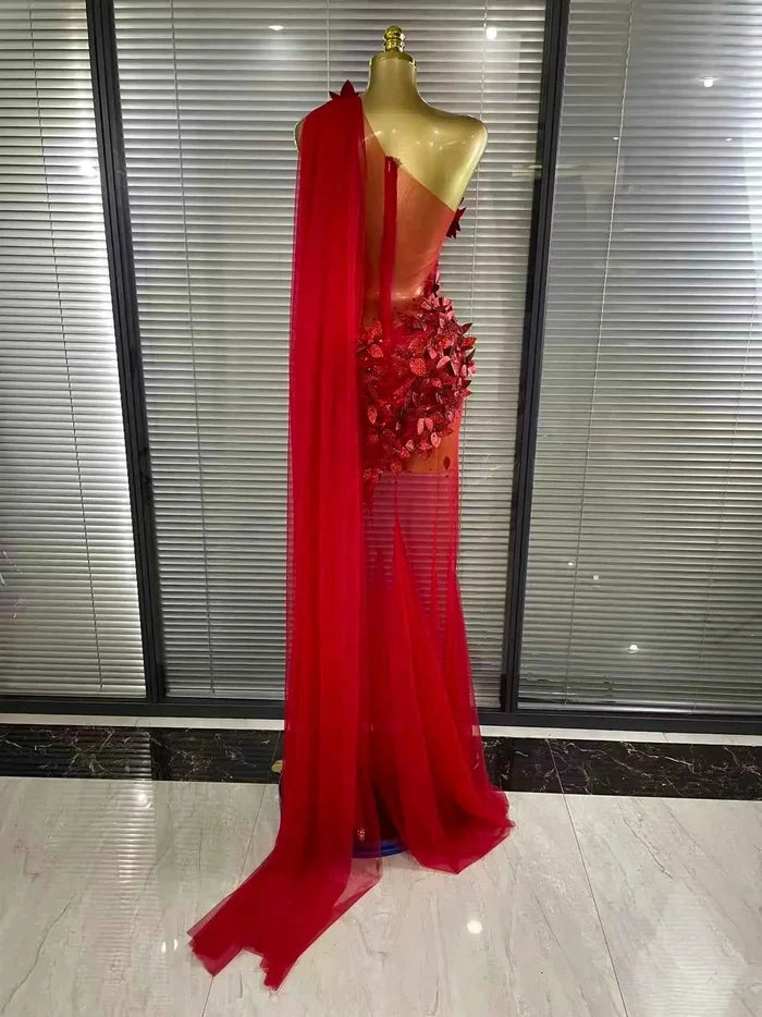 Mimi Floral Mesh See Through Bodycon Tail Maxi Dress