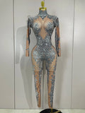 Minchie luxury sparkly diamonds print long sleeve stretch jumpsuit for women party night out