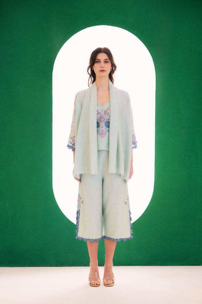 Mint Embroidered Dreamer Cape Set