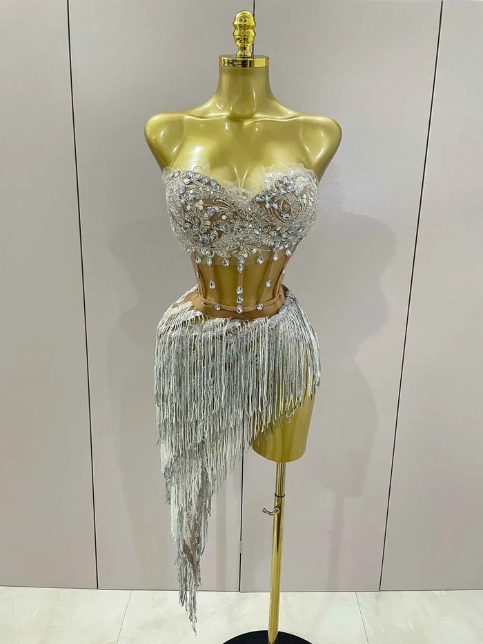 Mira Sparkly Rhinestone Tassel Two-Piece Set for Women