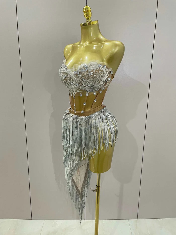 Mira Sparkly Rhinestone Tassel Two-Piece Set for Women