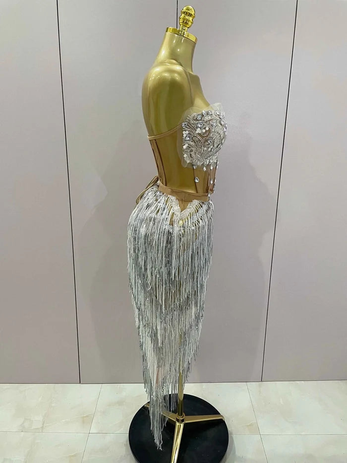 Mira Sparkly Rhinestone Tassel Two-Piece Set for Women
