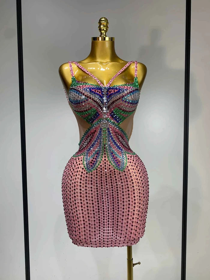 Miranda Colorful Crystal Mesh Bodycon Mini Dress