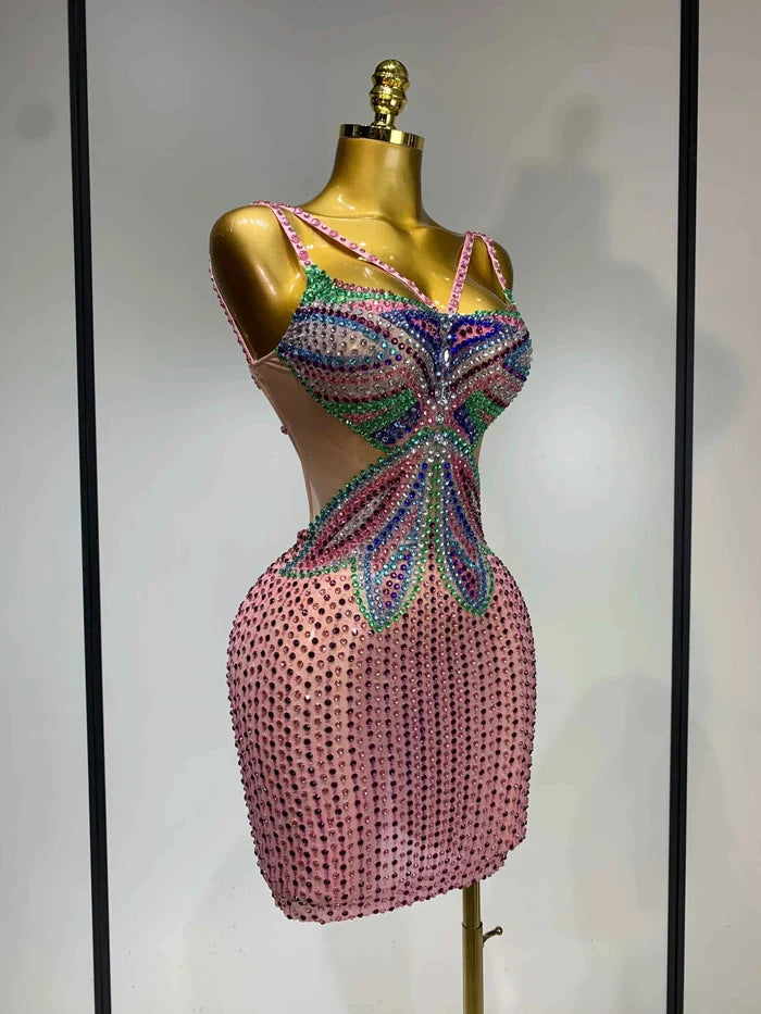 Miranda Colorful Crystal Mesh Bodycon Mini Dress