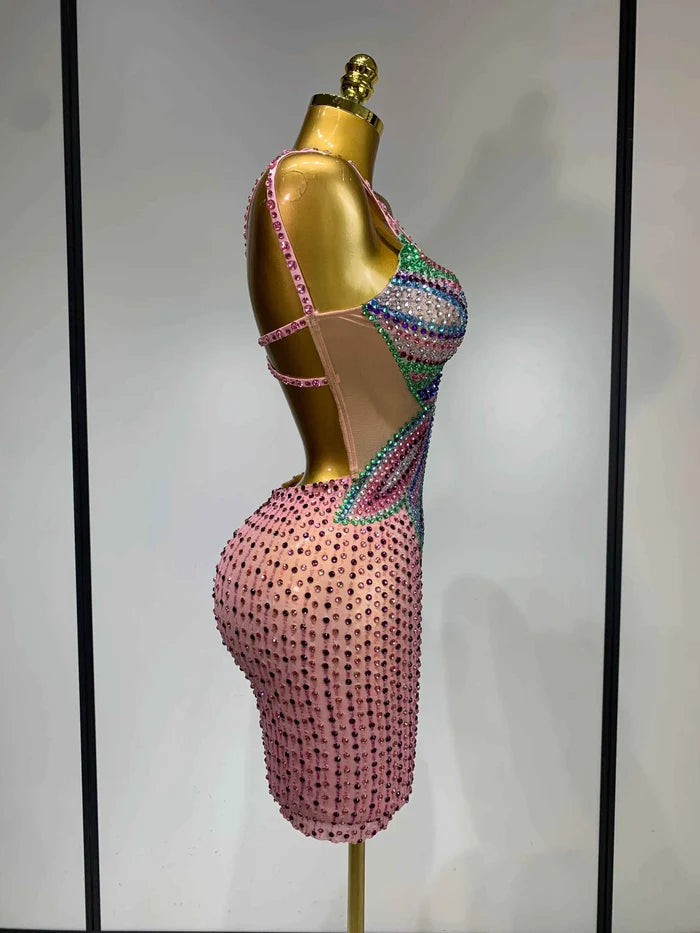 Miranda Colorful Crystal Mesh Bodycon Mini Dress