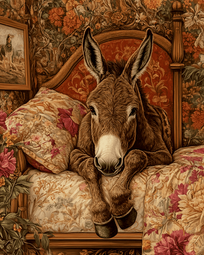Mowbi - Donkey on Bed - Bedroom Art Prints – 8″x10″ Artwork in 11″x14″ Mat