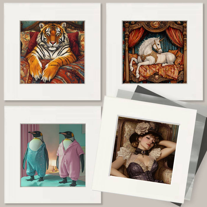 Mowbi - Donkey on Bed - Bedroom Art Prints – 8″x10″ Artwork in 11″x14″ Mat
