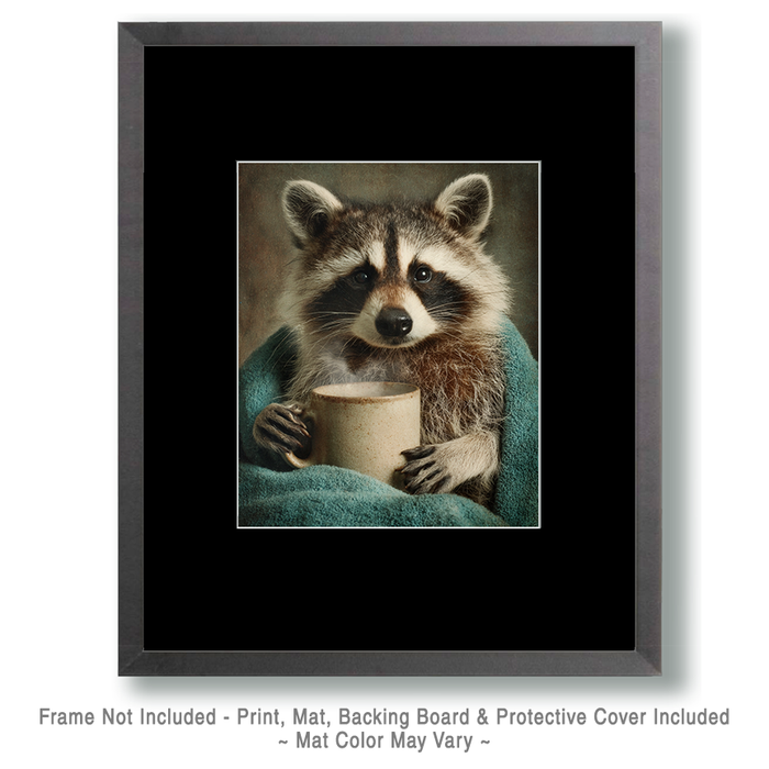 Mowbi - Nothing Beats the Morning Cup - Raccoon Art 8"x10" Artwork for 11"x14" Frame