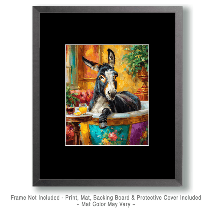 Mowbi - Willy the Donkey  - Animals in Bathtubs Art Print - 8"x10" Artwork for 11"x14" Frame