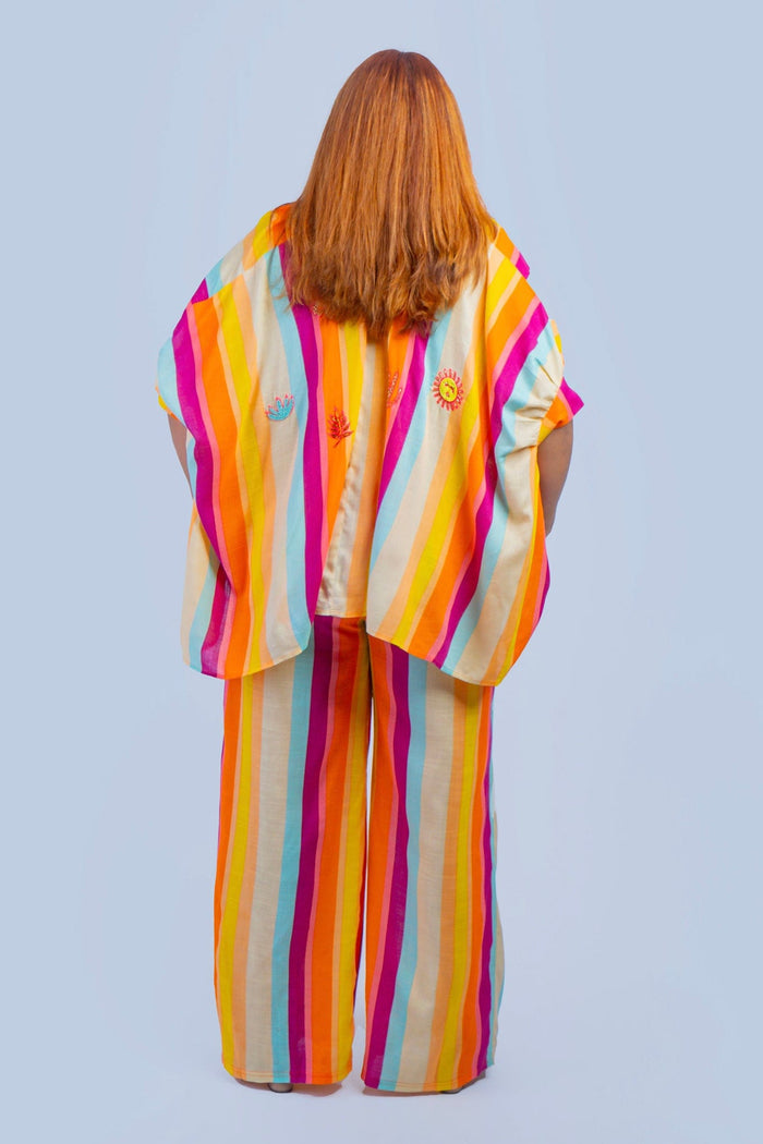 DCD TOPS ONE SIZE Multi Stripes Beaded Western Top