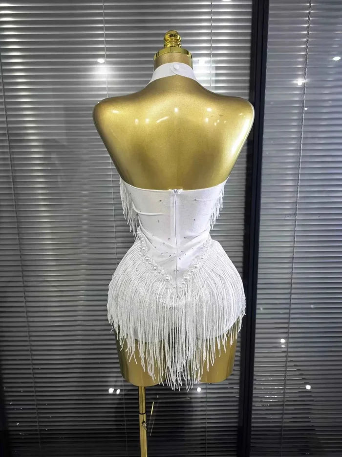 Natalia sexy halter backless beaded sequin tassel bodysuit for nightclub and birthday party styling