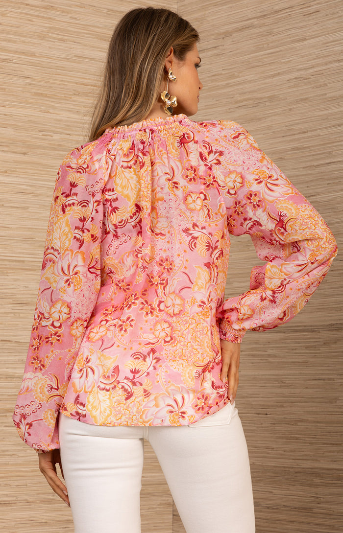 Nataly Colton Voile Top, color-Coral