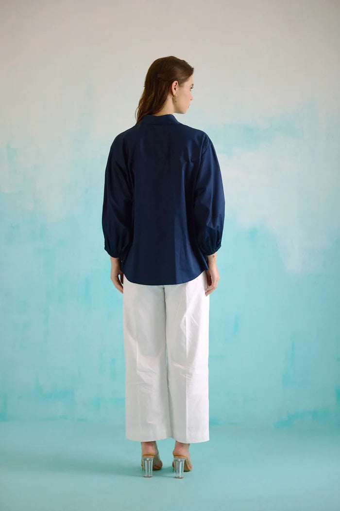 Navy Blue Idealist Embroidered Oversized Shirt